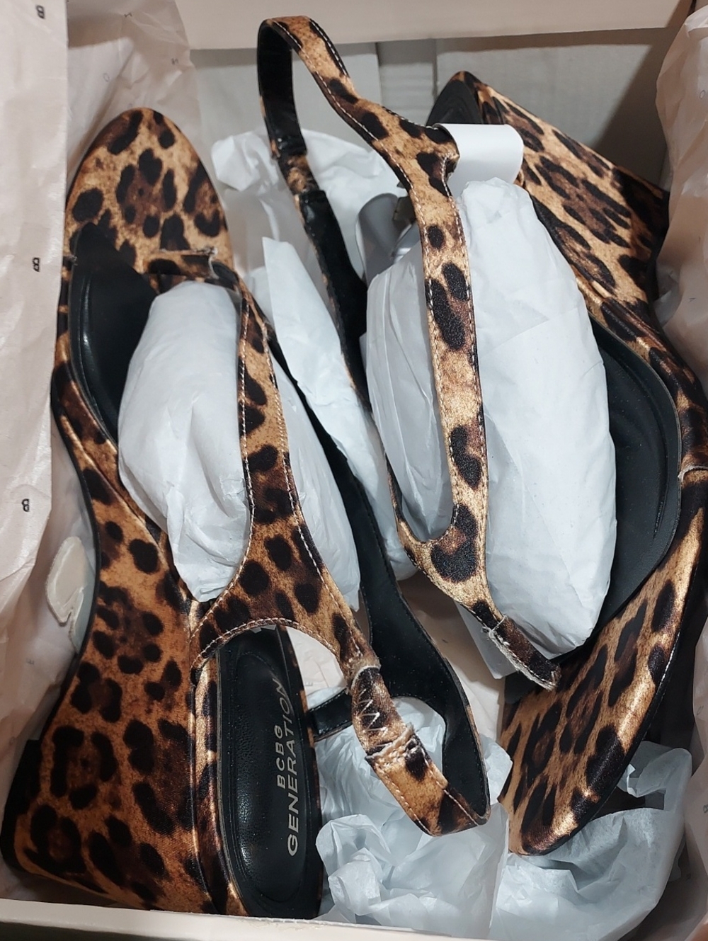 BCBGeneration Leopard Print Slingback Wedges in Brown and Black